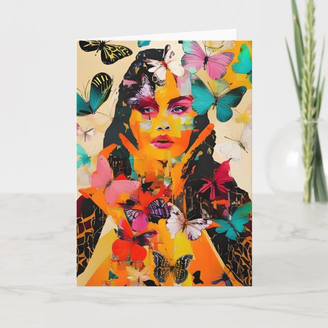 Woman and Butterflies Mixed Media All Occasions Card (Front)