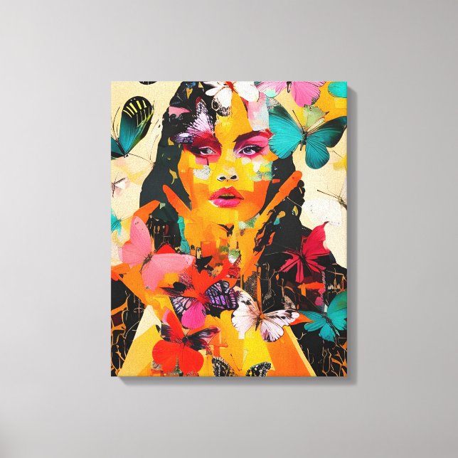 Woman and Butterflies Mixed Media Canvas Print (Front)