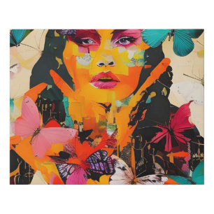 Woman and Butterflies Mixed Media Faux Canvas Print