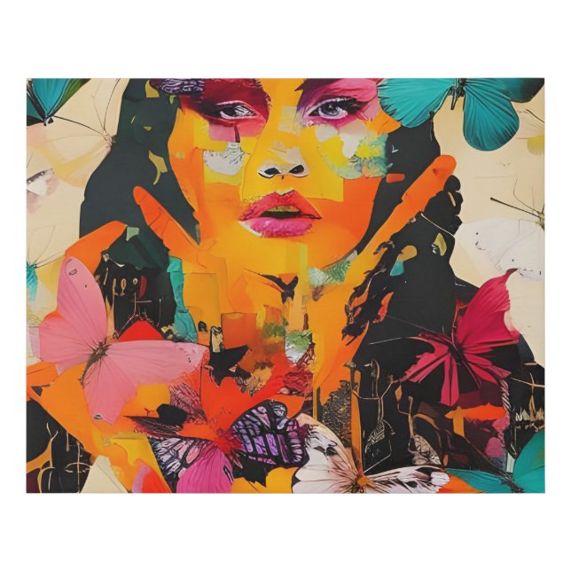 Woman and Butterflies Mixed Media Faux Canvas Print (Front)