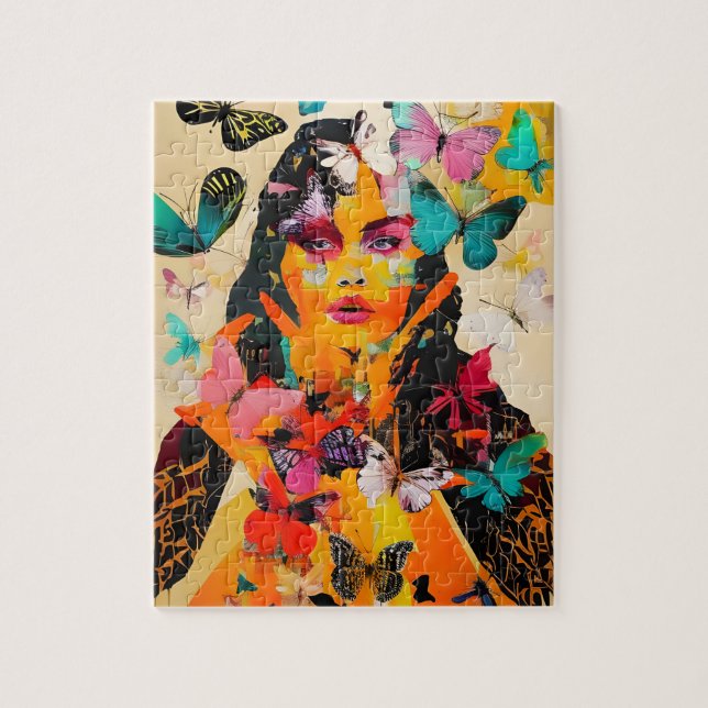 Woman and Butterflies Mixed Media Jigsaw Puzzle (Vertical)