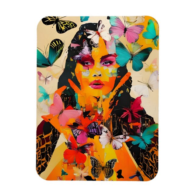 Woman and Butterflies Mixed Media Magnet (Vertical)