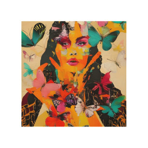 Woman and Butterflies Mixed Media Wood Wall Art