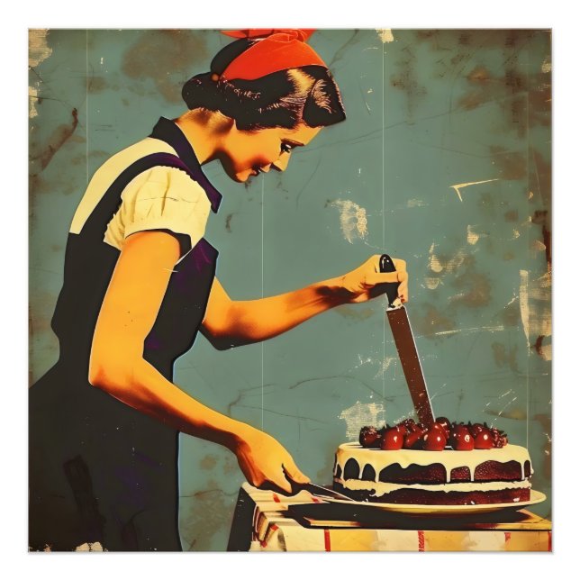 Woman and Cake Vintage Photo Print (Front)