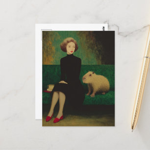 Woman and Capybara on the couch Postcard