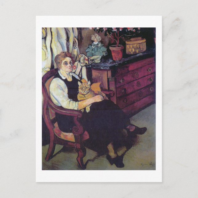 Woman and Cat, Suzanne Valadon Postcard (Front)