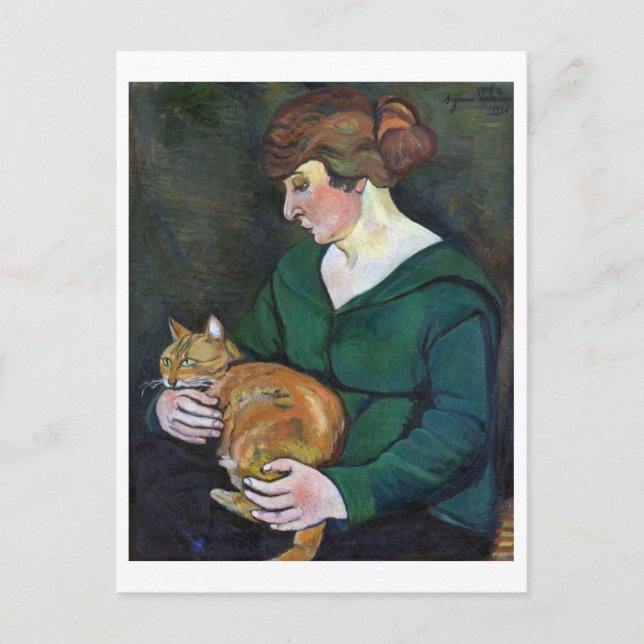 Woman and Cat, Suzanne Valadon Postcard (Front)