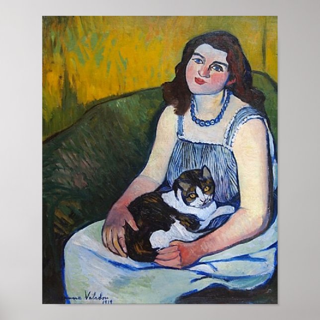 Woman and Cat, Suzanne Valadon Poster (Front)