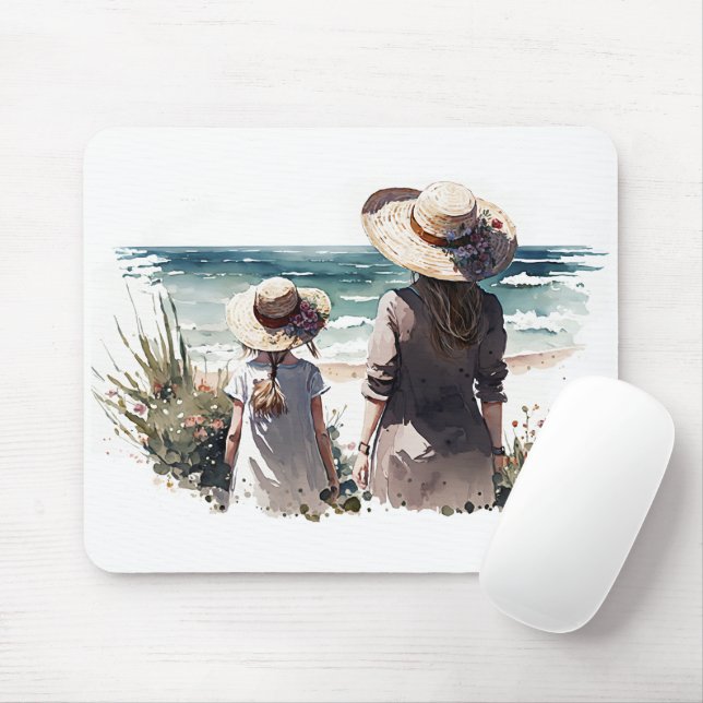 Woman and Child At the Seashore Mouse Pad (With Mouse)