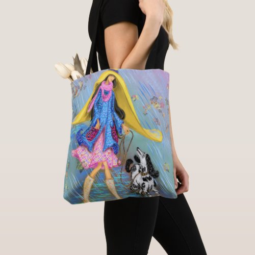 Woman and Dog in the Rain Tote Bag _ Painting