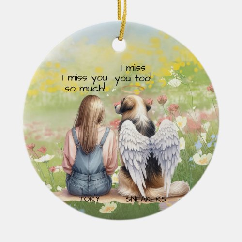 Woman and Dog Memorial  Ceramic Ornament