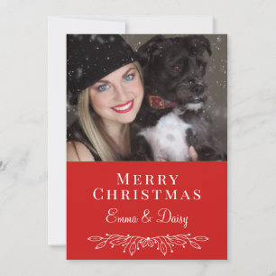 Woman And Dog Photo Christmas Holiday  Card