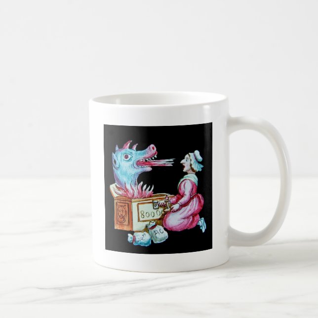 Woman and Fire Breathing Dragon Vintage Coffee Mug (Right)