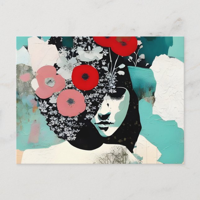 Woman and Flowers Abstact Painting Postcard (Front)