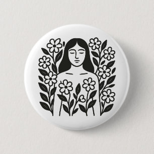 Woman And Flowers Button