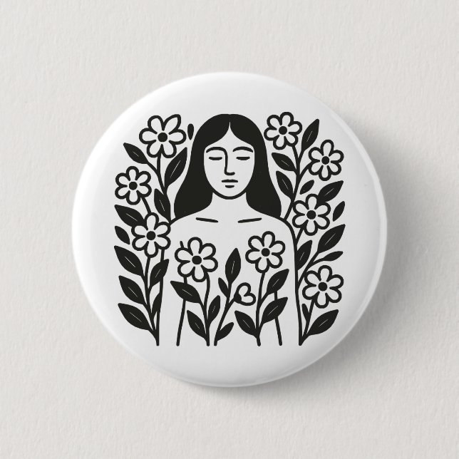 Woman And Flowers Button (Front)