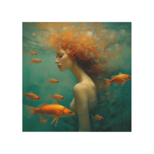 Woman and Goldfish Wood Wall Art