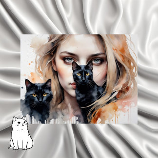 Woman and her black cat, Postcrossing Postcard