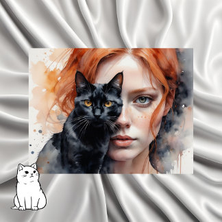 Woman and her black cat, Postcrossing Postcard