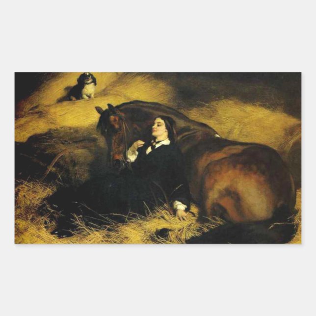 Woman and Horse Rectangular Sticker (Front)