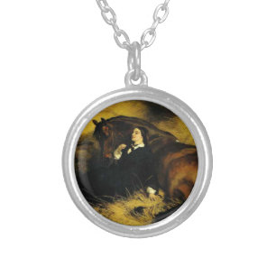 Woman and Horse Silver Plated Necklace