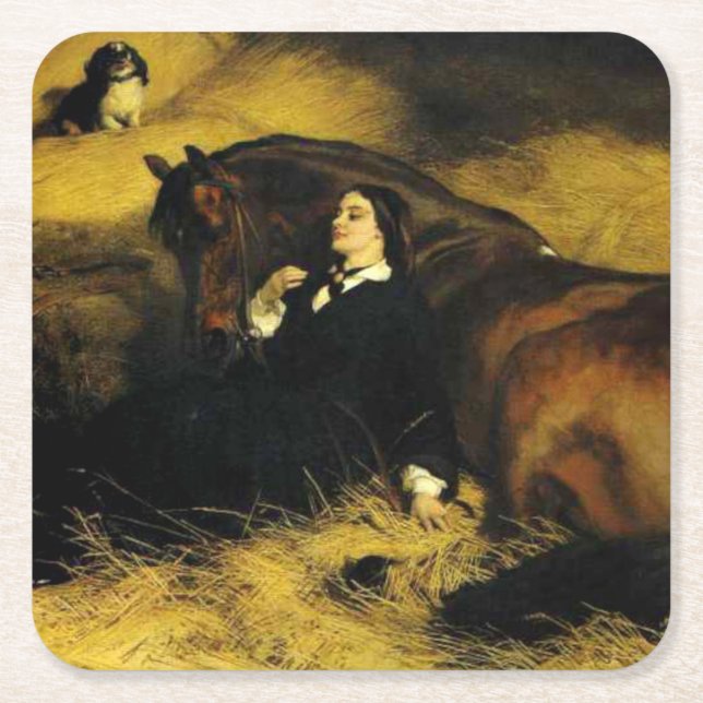 Woman and Horse Square Paper Coaster (Front)