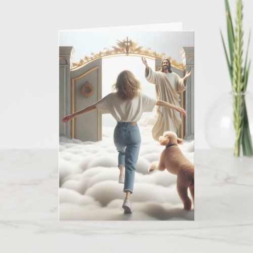 Woman and Labradoodle At Heavens Gate Card