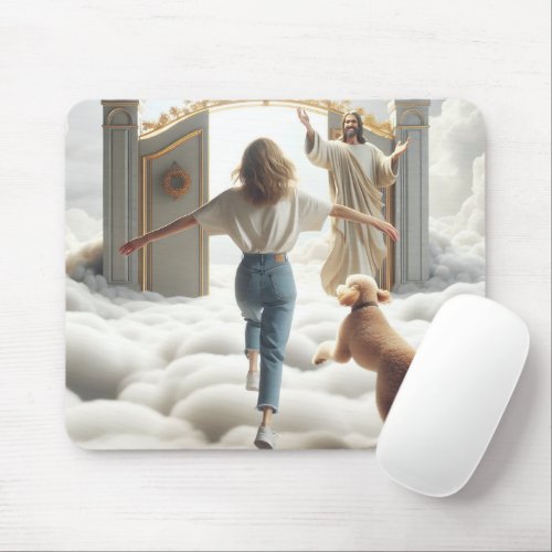 Woman and Labradoodle At Heavens Gate Mouse Pad