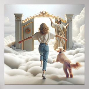 Woman and Labradoodle Entering Heaven's Gate Poster