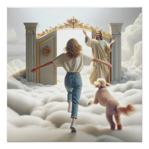 Woman and Labradoodle Entering Heaven's Gate Poster