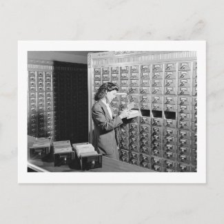 Woman and Library Card Catalog Vintage