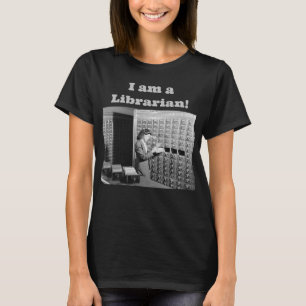 Woman and Library Card Catalog Vintage T-Shirt