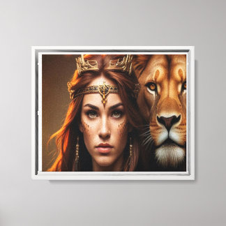 woman and lion canvas print