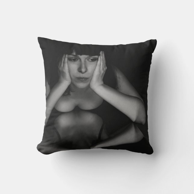 Woman and mirror throw pillow (Front)