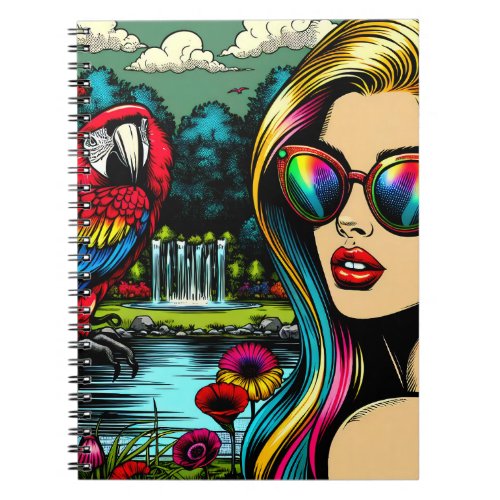 Woman and Parrot in the Park Pop Art  Notebook