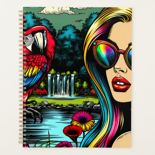 Woman and Parrot in the Park Pop Art  Planner