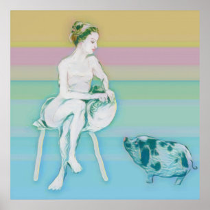 Woman and Pig Poster