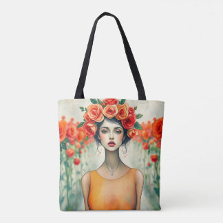 Woman and Roses Tote Bag
