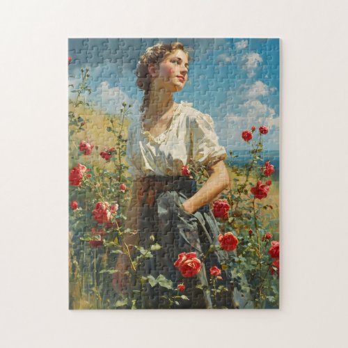 Woman and roses Vintage Jigsaw Puzzle