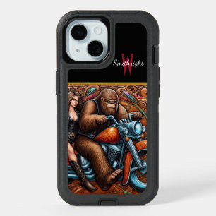Woman and Sasquatch on Motorcycle iPhone 15 Case