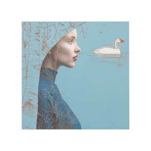 Woman and snow goose, minimalist line art