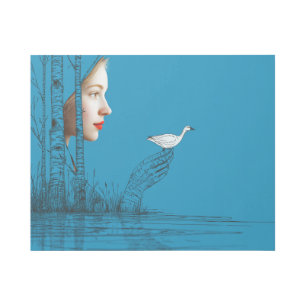 Woman and snow goose, minimalist line art
