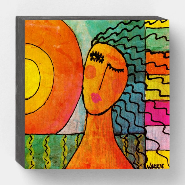 Woman and Sun Abstract Painting Wooden Box Sign (Front Horizontal)
