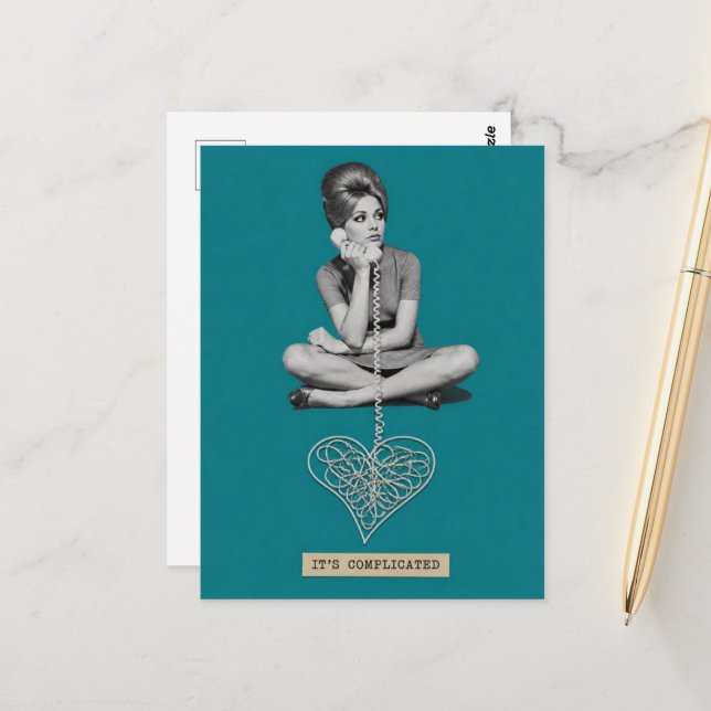 Woman and telephone heart its complicated collage postcard (Front/Back In Situ)