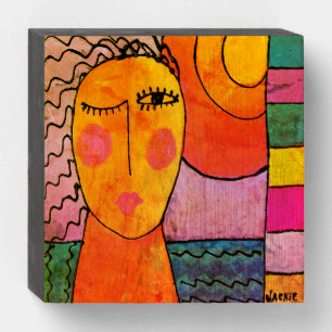 Woman and the Sun Abstract Painting Wooden Box Sign