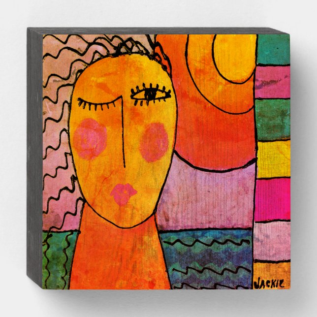 Woman and the Sun Abstract Painting Wooden Box Sign (Front Horizontal)