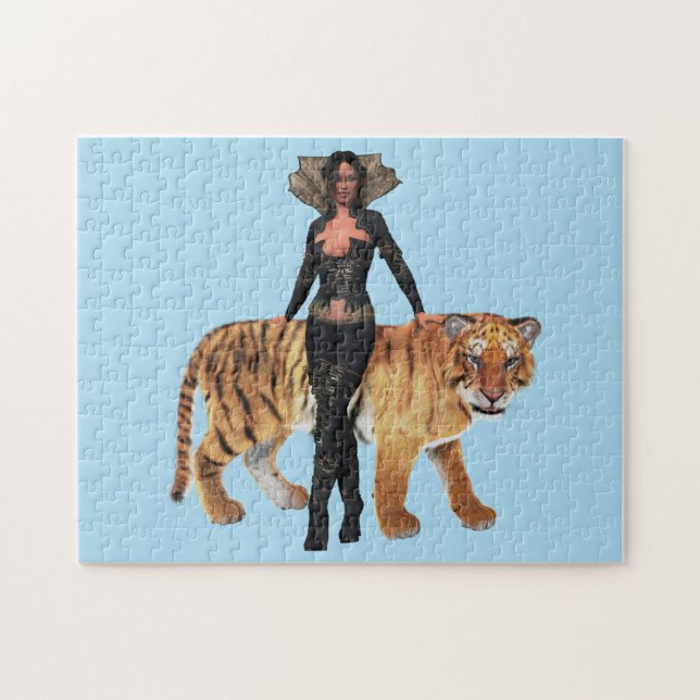 WOMAN AND TIGER FANTASY PUZZLE (Horizontal)