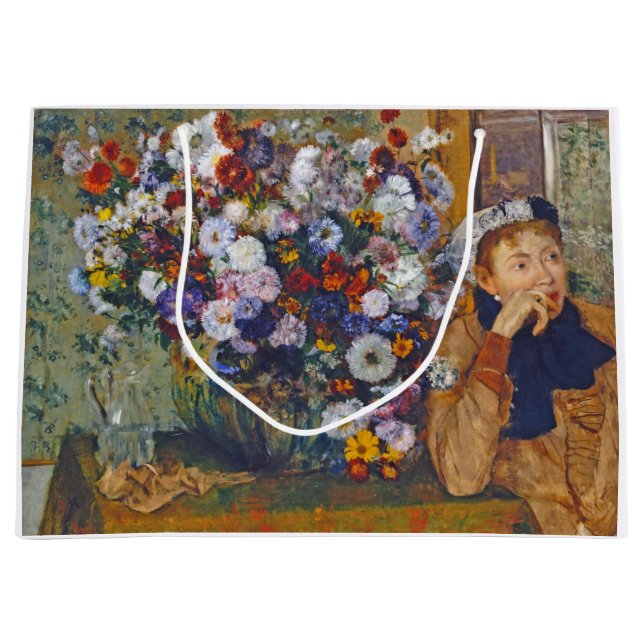 Woman and Vase of Flowers, Edgar Degas Large Gift Bag (Front)