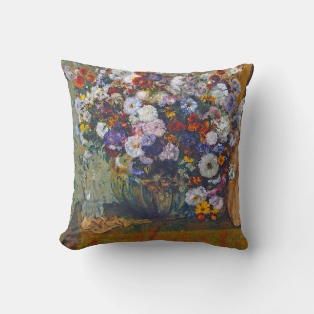 Woman and Vase of Flowers, Edgar Degas Throw Pillow (Front)