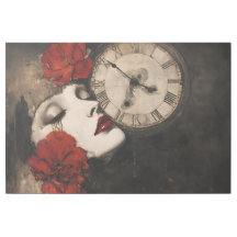 Woman and Vintage Clock Dark Aesthetic Wall Art